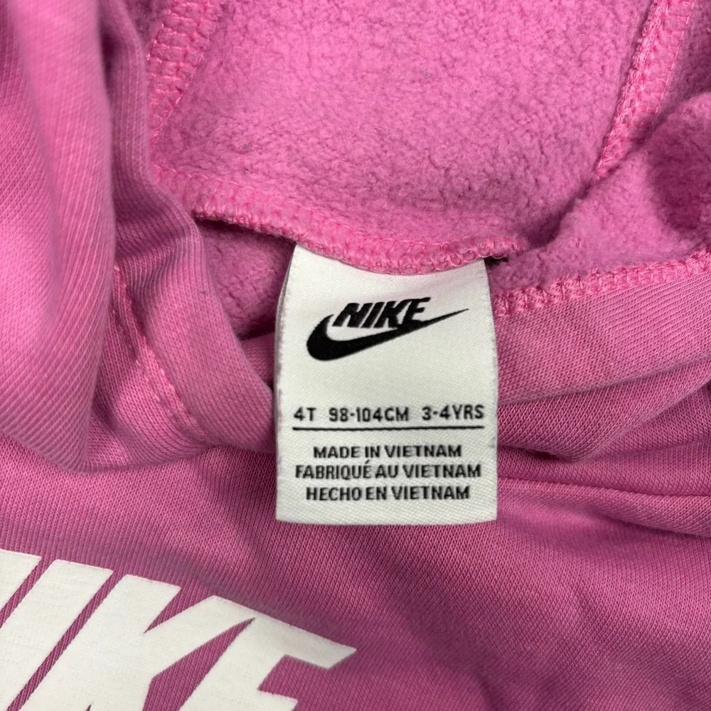 Nike Kids Pink Pullover Hoodie Fleece Logo Sweatshirt 4T 98-104cm 9378